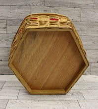 Load image into Gallery viewer, Woven Wicker Basket with Apples &amp; Leaves - Fall Decoration - Used