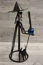 Load image into Gallery viewer, Vintage Halloween Black Metal Witch with Cat Candle Holder Sculpture - Used