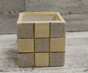 Christmas Tree Ceramic Square Holiday Cube for Candles or Crafts - New