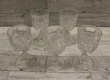 Load image into Gallery viewer, Set of 5 Pressed Clear Stem Glass Cordial Aperitif Sherry Gobblets - Used
