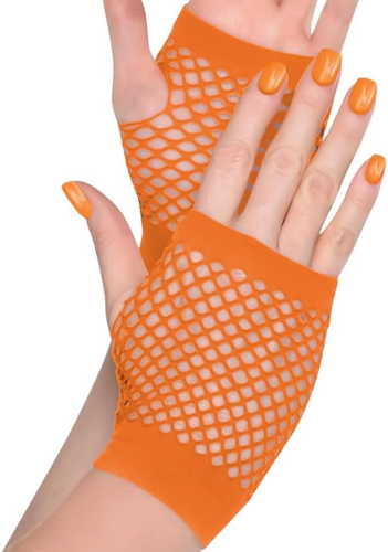 Amscan Unisex Adult Fingerless Short Fishnet Glovelettes - Orange - New