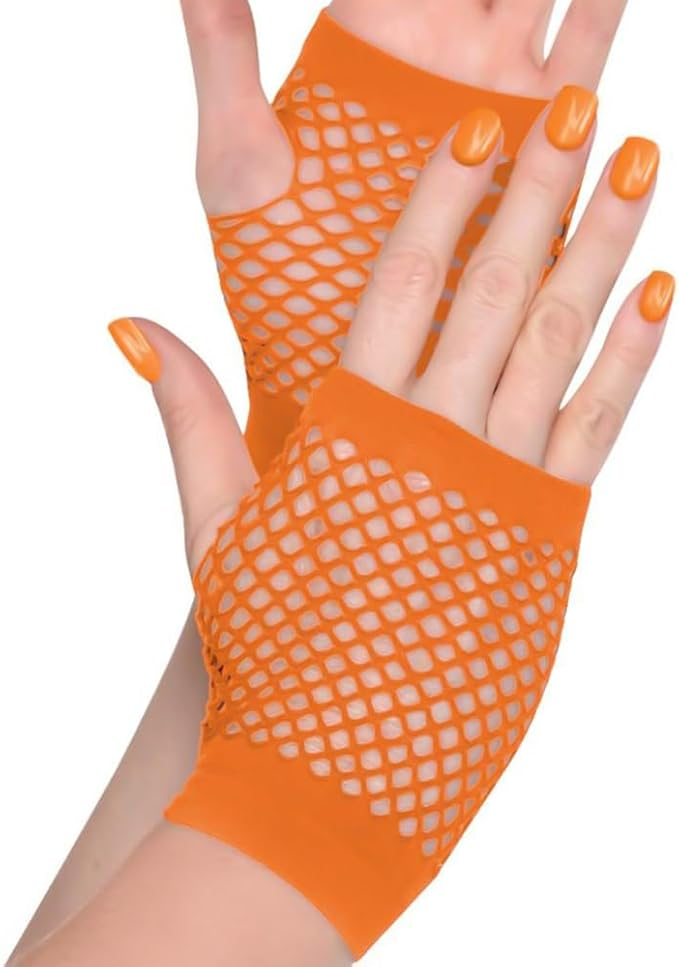 Amscan Unisex Adult Fingerless Short Fishnet Glovelettes - Orange - New