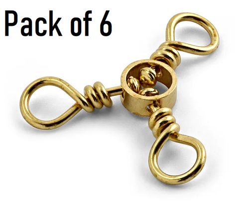Hurricane Salt Tackle Brass 3-Way Swivel - TWS6-6 - Size: 6 - Pack of 6 - New