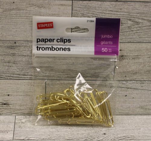 Staples Trombones Paper Clips - Pack of 50 - Gold - New