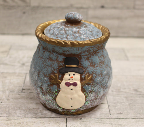 Vintage Christmas Snowman Jar with Lid by Trippie's Decor - New