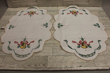 Load image into Gallery viewer, Vintage Christmas Embroidered Oval Dolly Placemat - Set of 2 - Scallops - Used