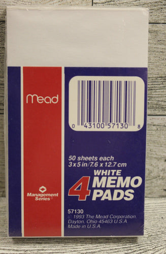 Mead 57130 Set of 4 White Memo Pads - 3