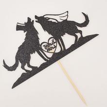 Load image into Gallery viewer, Mr. &amp; Mrs. Wedding Wolf Cake Topper - Party Forest Wildlife - Black Glitter -New