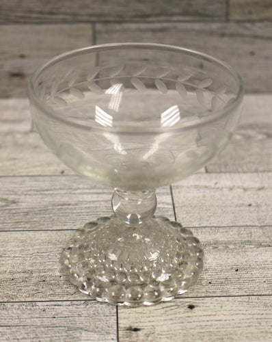 Anchor Hocking Bubble Footed Champagne Sherbet Etched Leaves Glasses - Set of 10