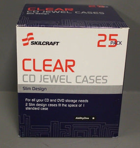 Skilcraft Clear CD Jewel Cases - Pack of 25 - Slim Design - 52CE91 - New