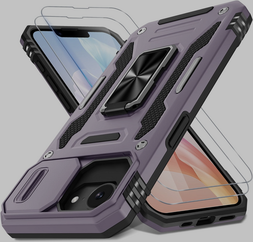 Deerlamn iPhone SE 2025 Case - Slide Camera Cover & Ring Kickstand - Deep Purple
