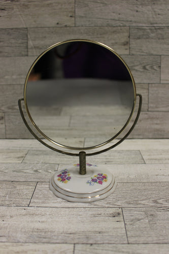 Vintage Porcelain Base Double Sided Magnifying Make Up Mirror - Used