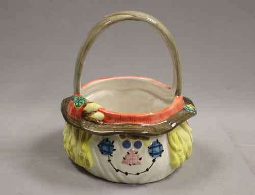 Ceramic Scarecrow Basket Bowl with Handle - Fall Thanksgiving - Used