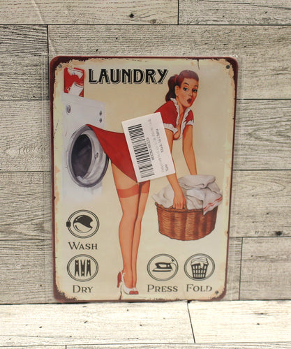 Laundry Pin Up Girl Metal Tin Sign - 8x5.5 - New