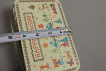 Load image into Gallery viewer, Vintage Cross Stitch Happy Holiday Christmas Tin - Rectangular Shaped- Used