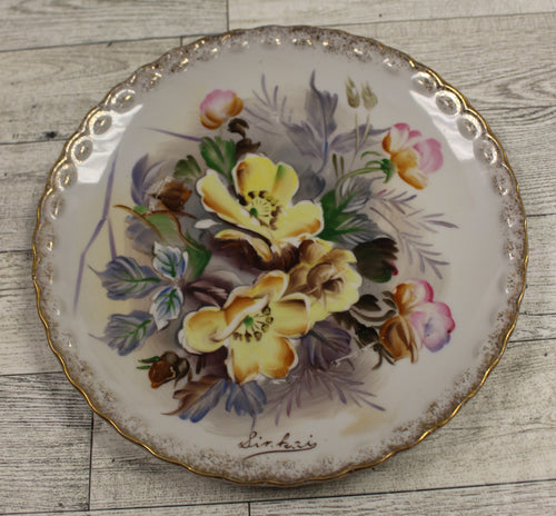 Vintage Gold Trim Sinkai Hand Painted Floral Plate -Signed - Used