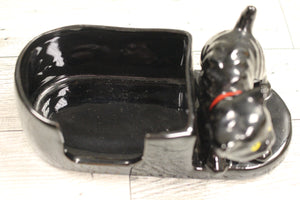 Vintage Black Cat Ashtray Set - 4 Double Holder Trays Match Vase - Used