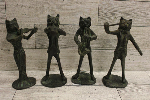 Brass Cat Band Statues - Set of 4 - 5-3/8