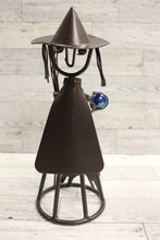 Load image into Gallery viewer, Vintage Halloween Black Metal Witch with Cat Candle Holder Sculpture - Used