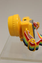 Load image into Gallery viewer, Vintage LUX Head Lamp - Yellow with Rainbow Strap - Used