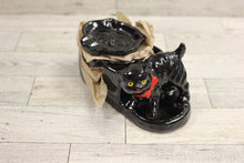 Load image into Gallery viewer, Vintage Black Cat Ashtray Set - 4 Double Holder Trays Match Vase - Used