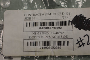Army DSCP Men’s Short Sleeve Green Dress Shirt - 8405-01-374-8892 - Size 16 -New