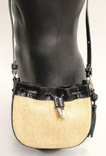 Load image into Gallery viewer, Brahmin Eliana Mini Raffia Drawstring Crossbody Bag - Black Folsom - New