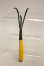 Load image into Gallery viewer, Vintage 3 Tine Garden Tool - Cultivator - Yellow Wood Handle - Used