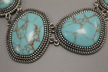 Load image into Gallery viewer, Silver-Tone Faux Turquoise Necklace, Bracelet, and Earrings Set - Used