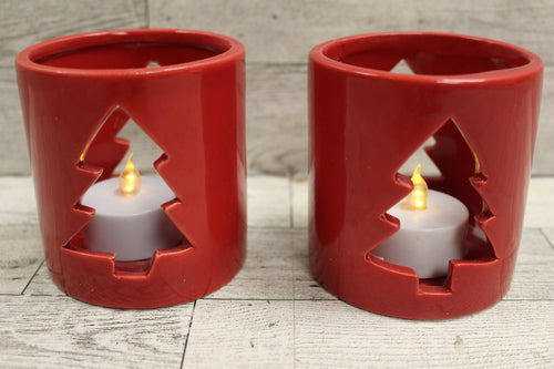 Christmas Ceramic Tree Candle Holders - Set of 2 - Used