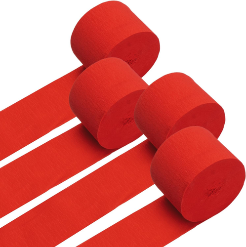 Crepe Paper Streamers - 4 Rolls - 82 ft perRoll (328 Tot) - Red - Party Wedding