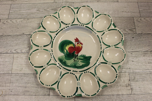 Vintage Italian Hand Painted Rooster Deviled Edd Plate - Used