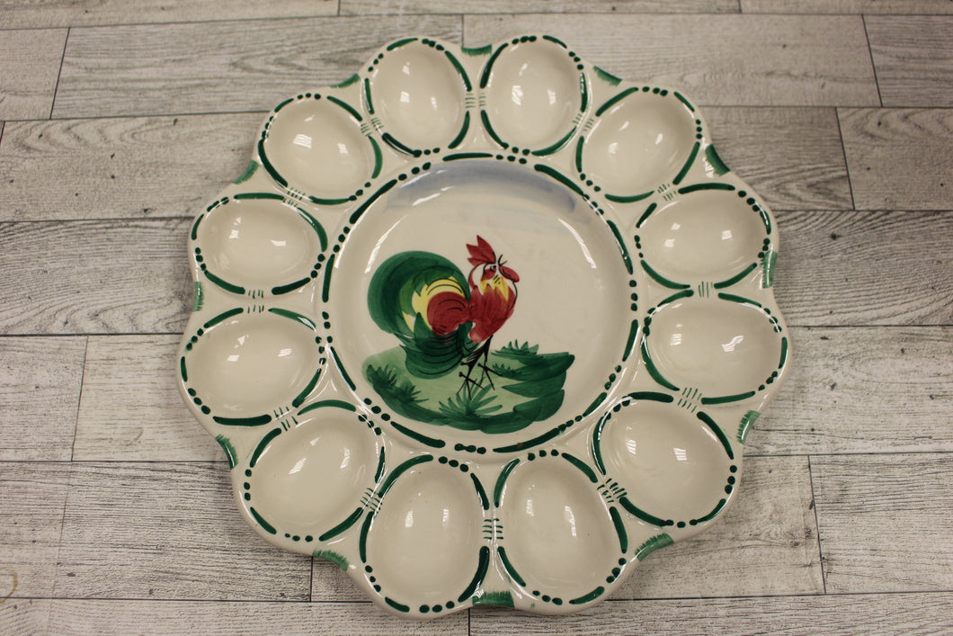 Vintage Italian Hand Painted Rooster Deviled Edd Plate - Used