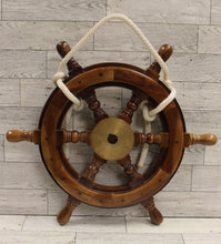 Load image into Gallery viewer, 16&quot; Wooden Nautical Brass Ship Boat Steering Wheel Wall Decor