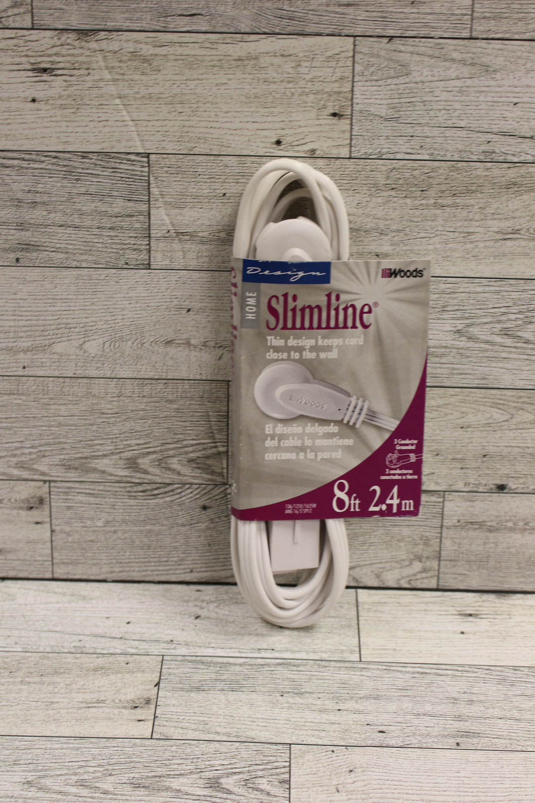 Woods 8 ft. 16/3 SPT-2 Indoor Light-Duty Flat Plug Extension Cord -New