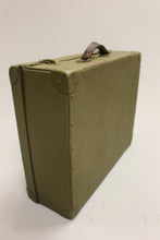 Load image into Gallery viewer, Vintage OD Green Tweed Suitcase with Leather Handle - Used