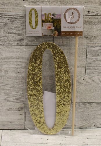 Ms. Sparkle & Co Photo Party Prop - Number 0 - Gold Sparkle - New