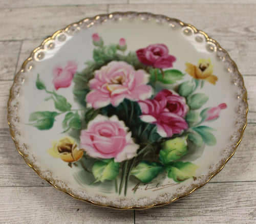 Vintage Gold Trim A. Tuboi Hand Painted Floral Plate -Signed - Used