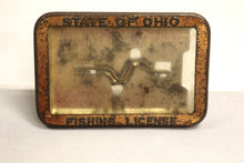 Load image into Gallery viewer, 1946 State of Ohio Female Fishing License + Metal Badge Pin Holder Vintage Frame