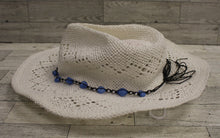 Load image into Gallery viewer, Vamuss Women’s Cowboy Hat With Beaded Trim - White - Boho Hip - Used