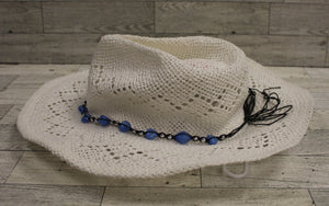 Vamuss Women’s Cowboy Hat With Beaded Trim - White - Boho Hip - Used