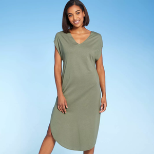 Kona Sol Women's V-Neck Maxi Cover Up Dress - Sage Green - Medium (8-10) - New