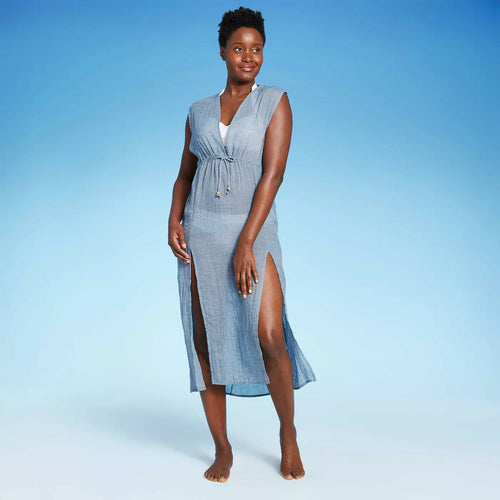 Kona Sol Women's Tie-Front Midi Cover Up Dress - Small / Medium / Large - New