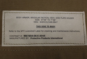 USMC MTV Modular Tactical Vest Side Plate Carrier Holder Pocket - Coyote Brown
