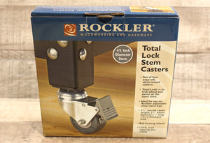 Rockler Total Lock Stem Casters - Set of 4 - 1/2" Diameter - New