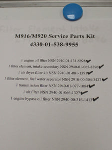 M916/M920 Service Parts Kit, 4330-01-538-9955, 57K6003, New
