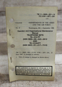 US Military Operator and Maintenance Manual Telephone Sets - 1 Sept 1986 - Used