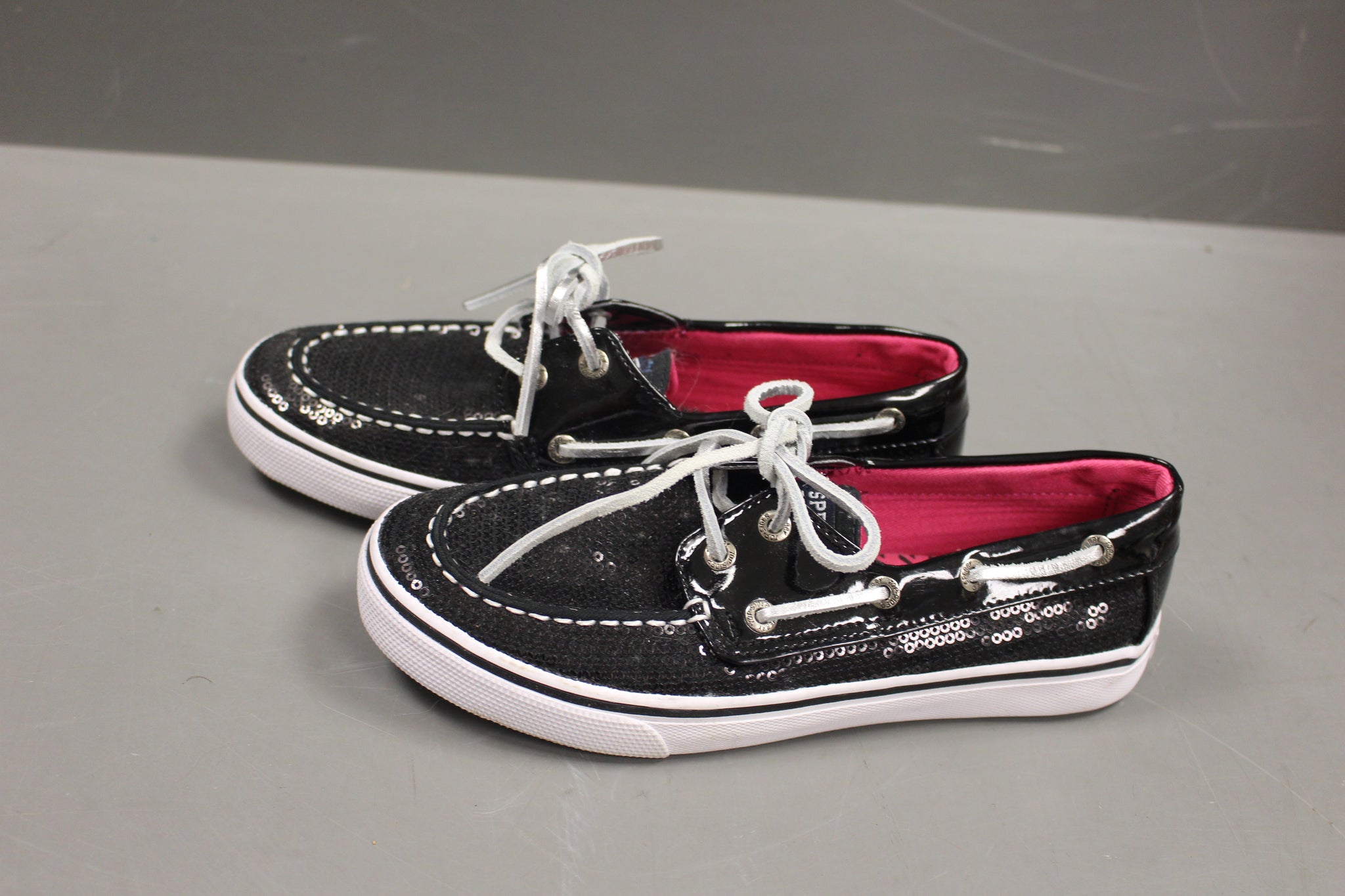 Sperry Womens Canvas Top Sider Shoe. Size 2.5M Black Pink Military Steals and Surplus