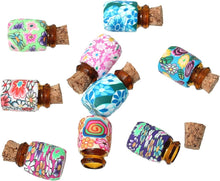 Load image into Gallery viewer, Clay Glass Bottles Jars with Round Cork Stoppers -19.0mm x 13.0mm - 10 Sets- New