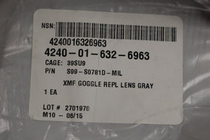 Uvex XMF Tactical Safety Googles Replacement Lens, Gray, 4240-01-632-6963, New